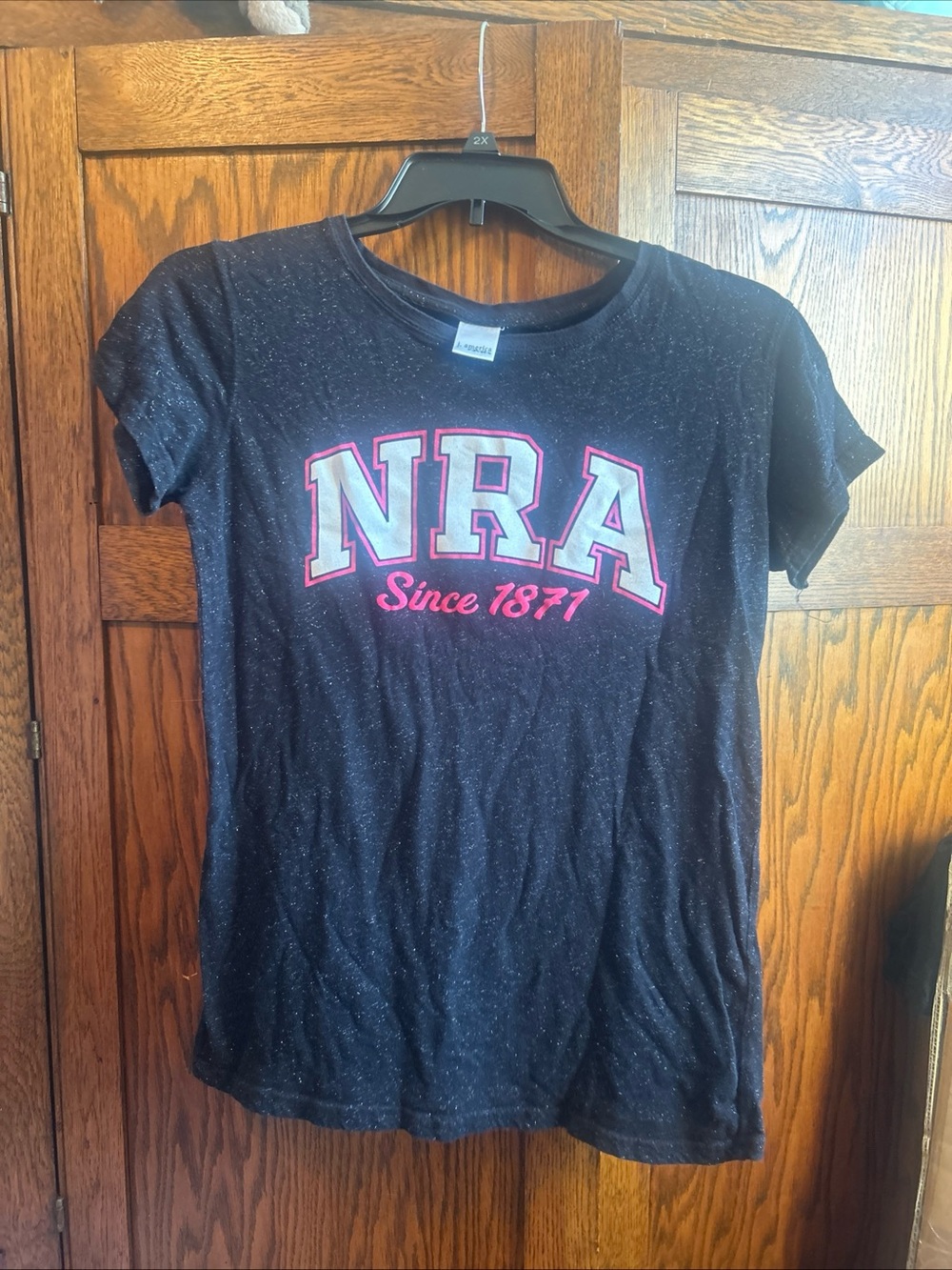 J. America Black Short-Sleeve Tee with Pink and White NRA Graphic